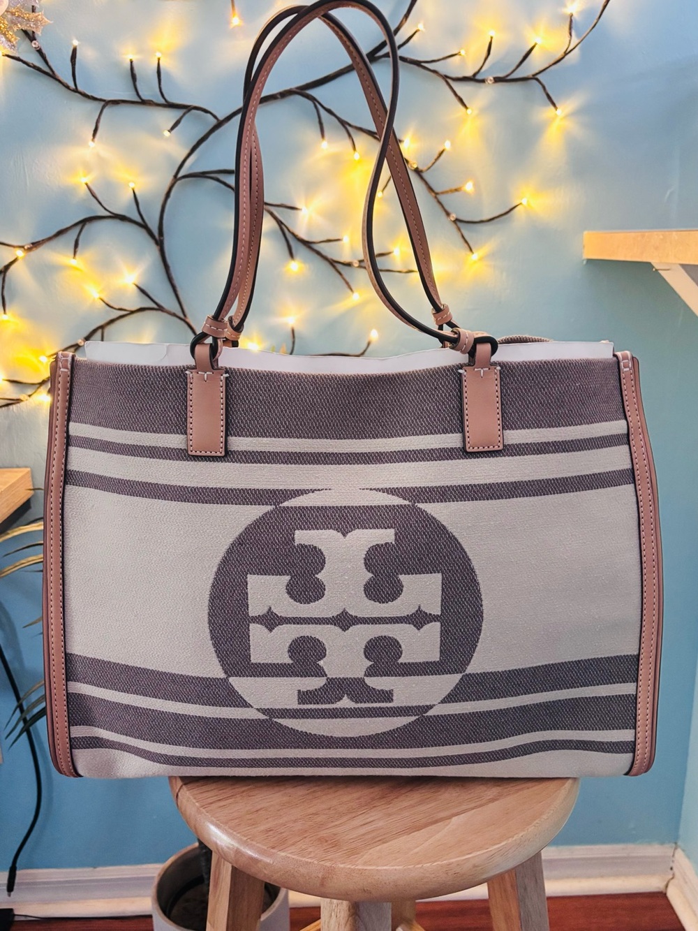 Tory Burch Ella Jacquard Stripe Large Tote Bag